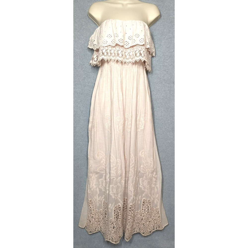 Strapless Embroidered Maxi Dress Small Blush Pink Made in Italy Feminine Charm